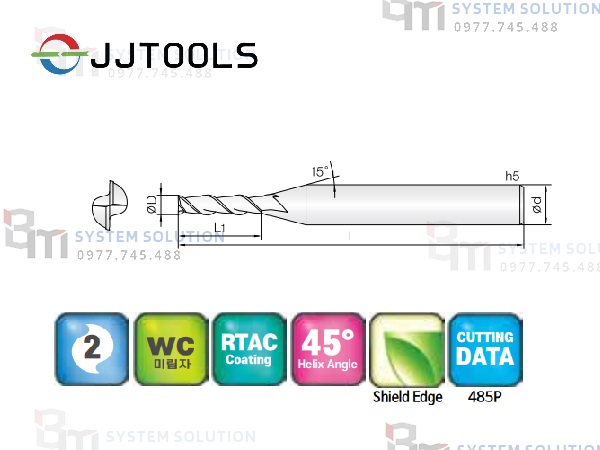2ALE (2 Flutes 45°Helix End Mills for Aluminum) - JJ Tools