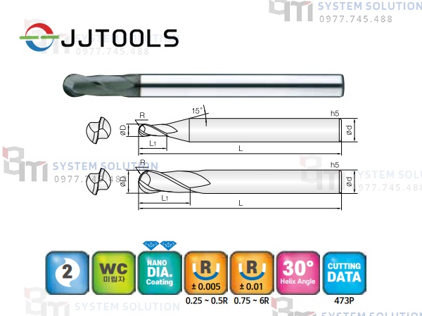 2CPB (2 Flutes Ball End Mills for Composite) - JJ Tools