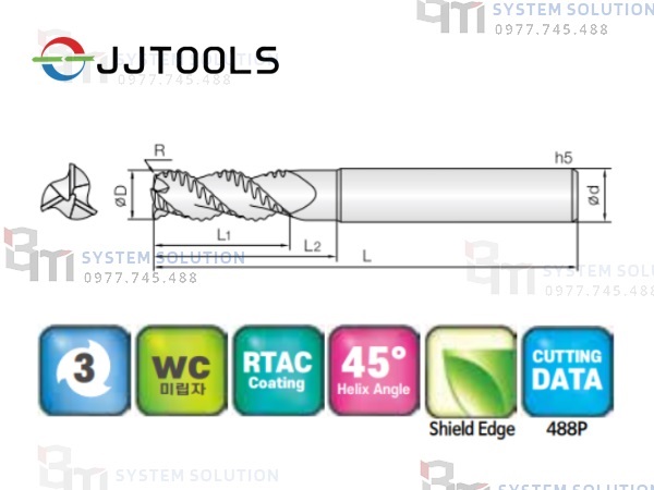 3ARO, 3AROC (45°Helix Roughing End Mills for Aluminum, 3 Flutes ) - JJ Tools