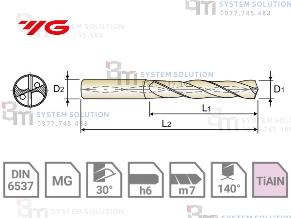 DH451 series (Mũi khoan có lỗ tra  dầu cho inox) - YG1